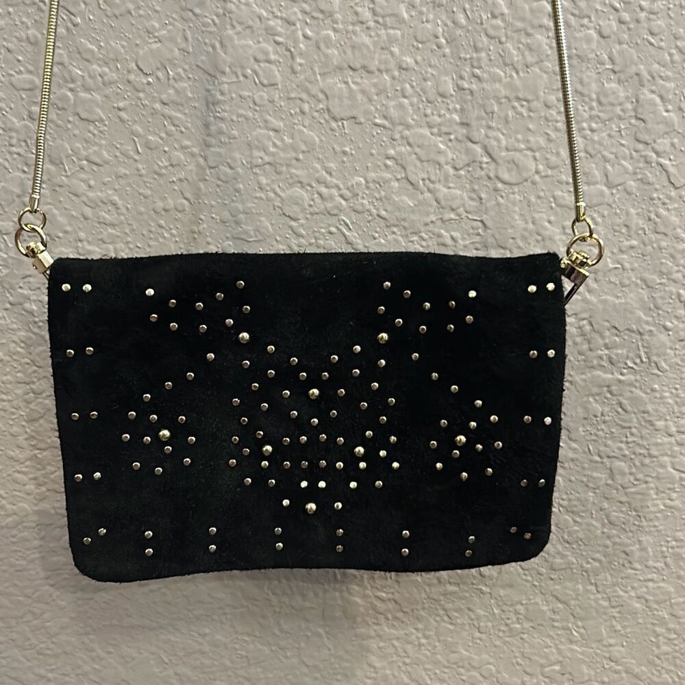 Free people gold studded black suede purse EUC